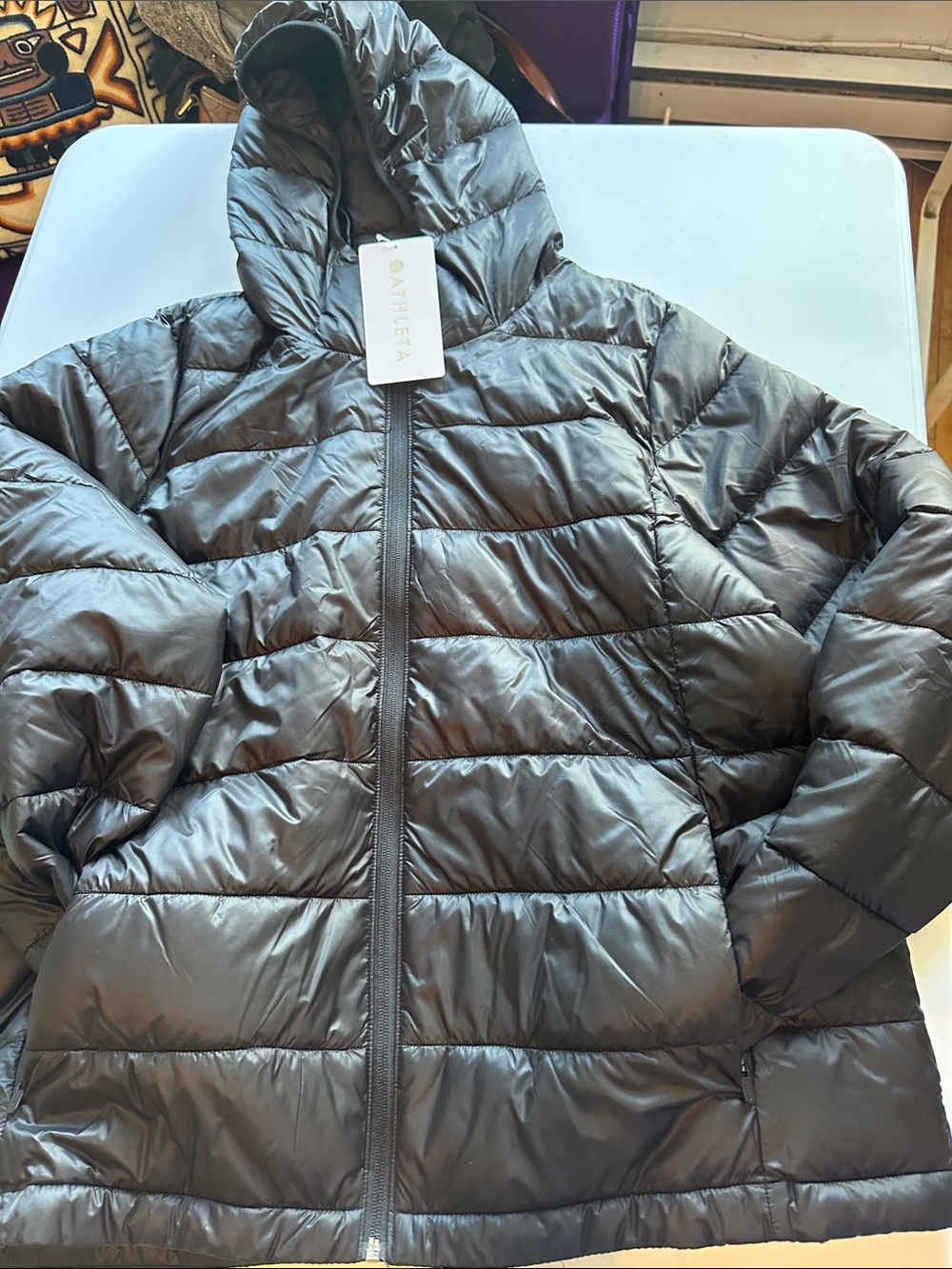 Athleta Women's Black Hooded Packable Puffer Jacket